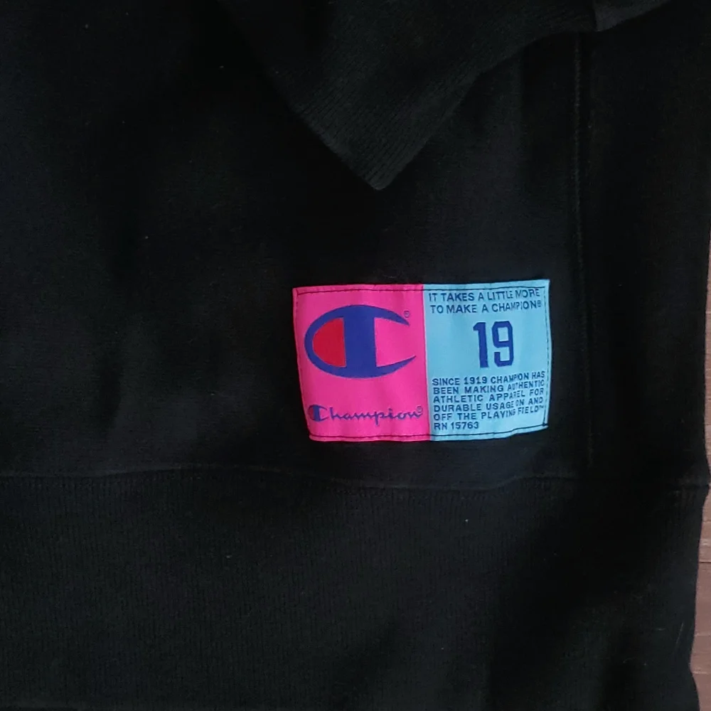 Champion Reverse Weave Sweatshirt Script Logo Medium Black Teal Pink Vintage - Picture 3 of 6